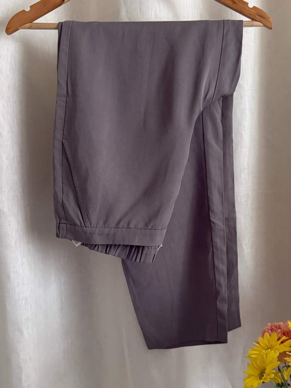 Eileen Fisher Tencel Pull On Pants S Gray Ankle Pockets READ Minor Leg Fade